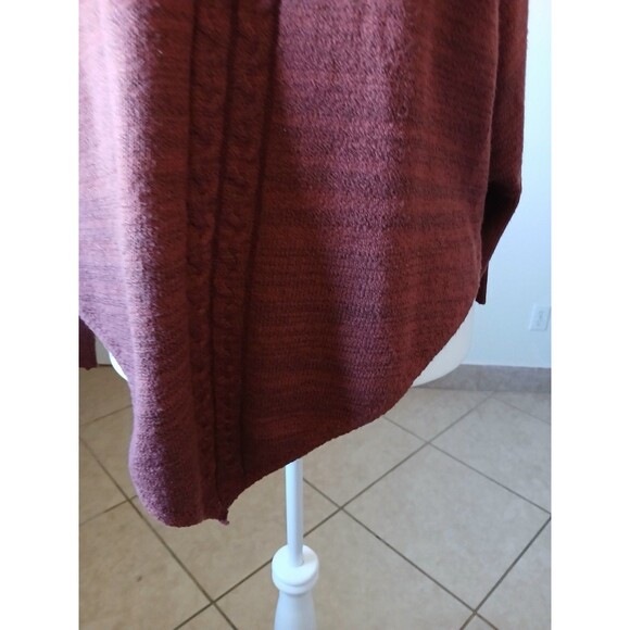 Shein Curve 2XL Poncho Sweater Burgundy Turtleneck Cable Knit Button Detail - Picture 8 of 16